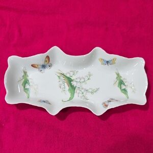 Limoges White and Green Floral Butterfly Dish
